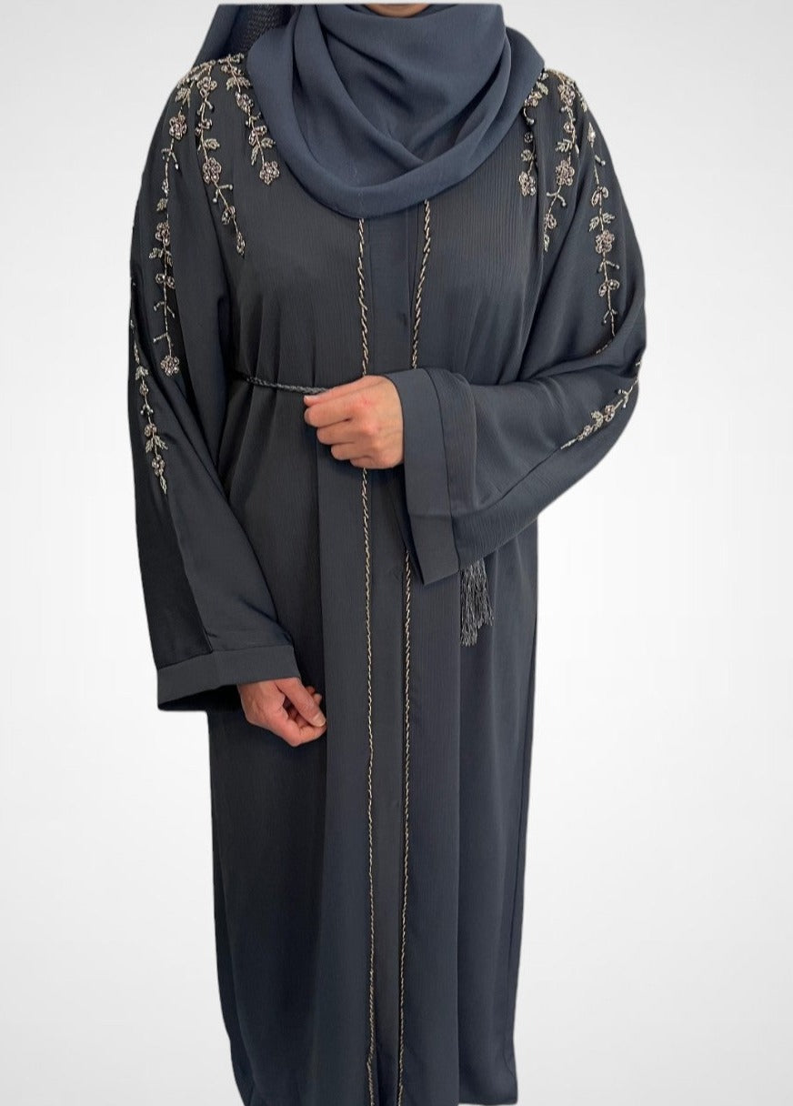 Luxury Charcoal Grey Embellished Abaya