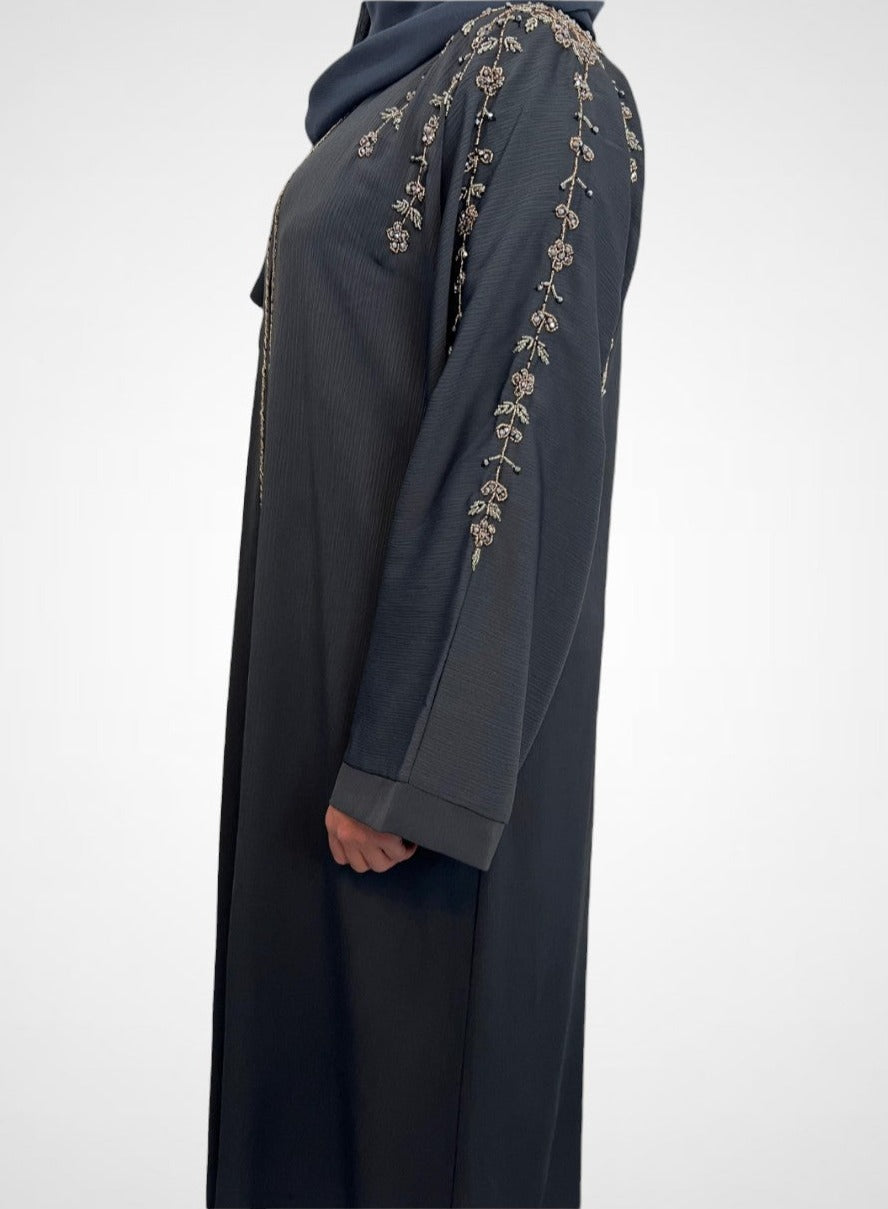 Luxury Charcoal Grey Embellished Abaya