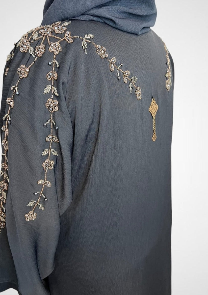 Luxury Charcoal Grey Embellished Abaya