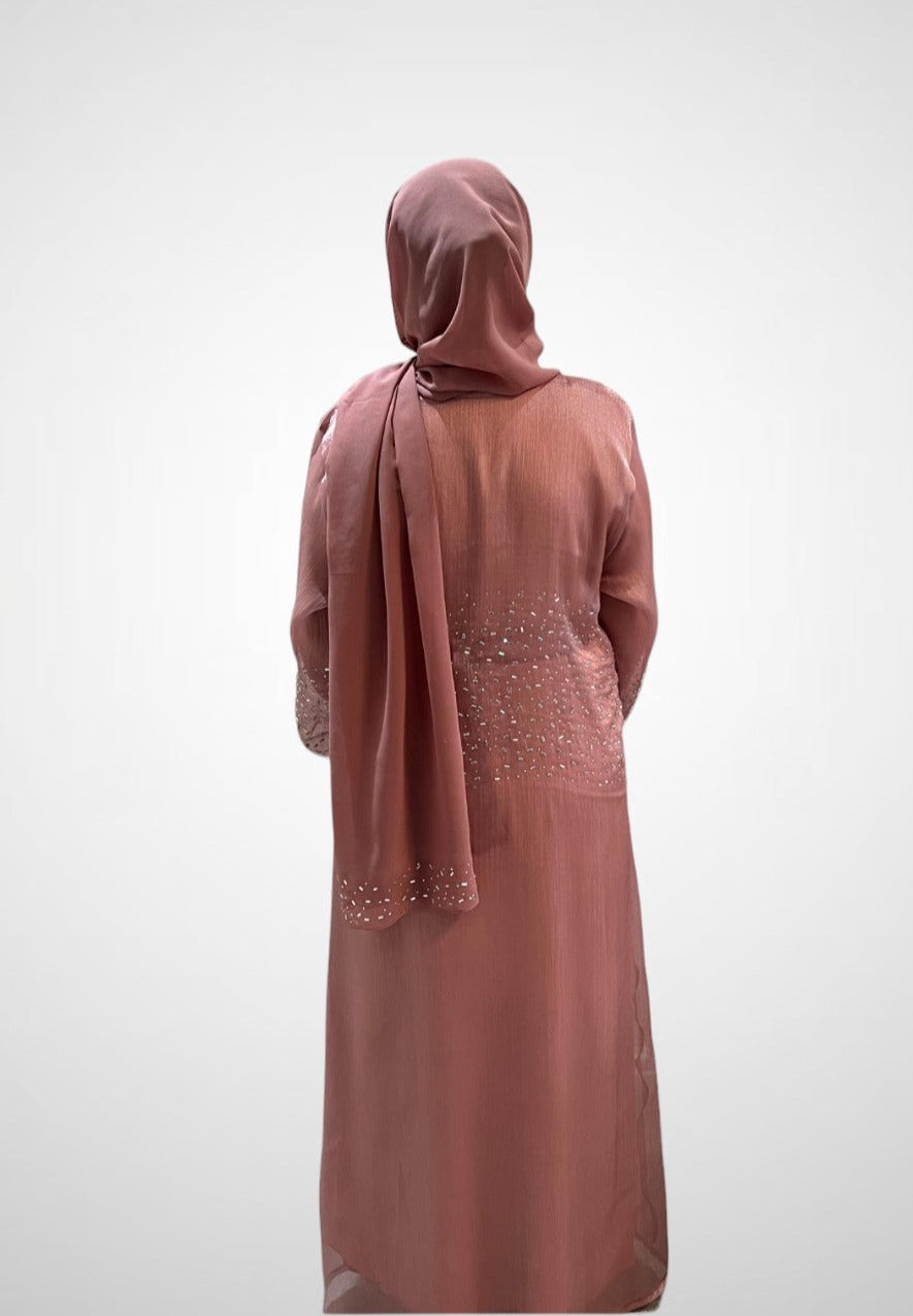 Luxury Organza Dusky Pink Embellished Abaya