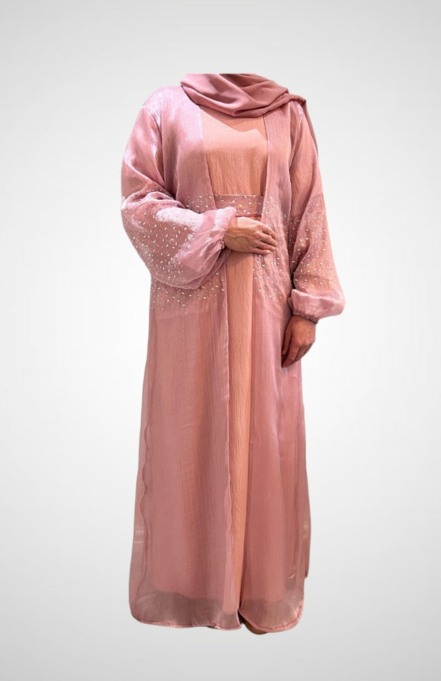 Luxury Organza Dusky Pink Embellished Abaya