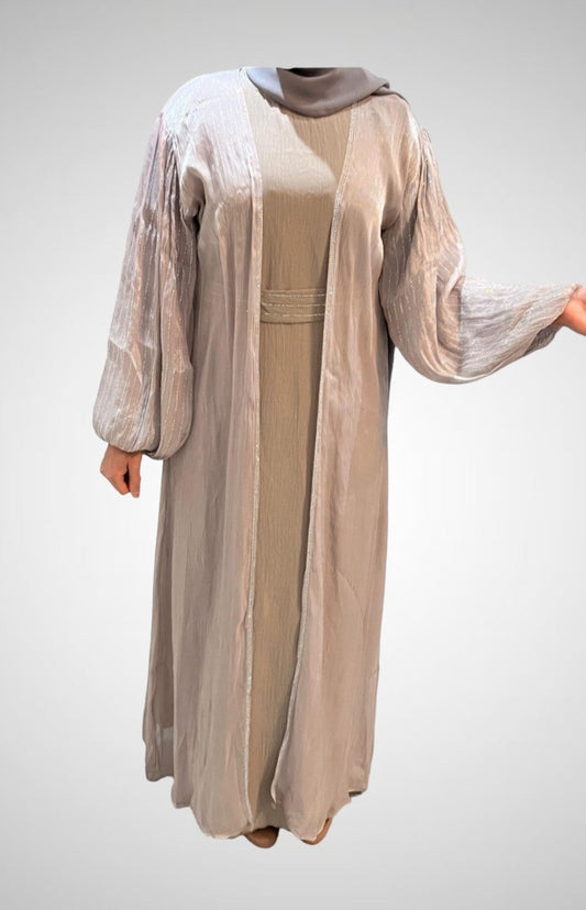 Nude Stone Four Piece Organza Abaya Set