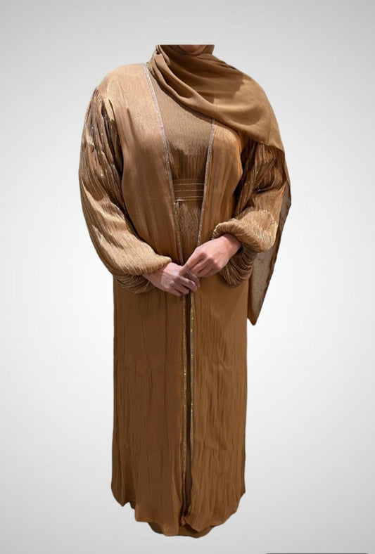 Bronze Gold Four Piece Organza Abaya Set