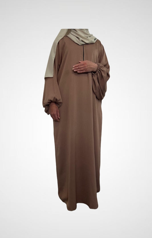 Desert Tan Closed Abaya With Zip Pockets And Cuff Sleeves