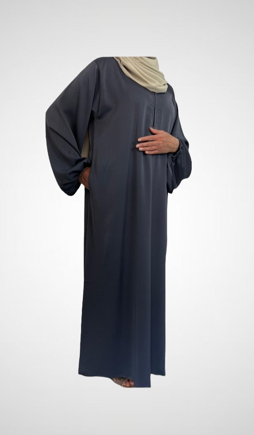 Ocean Blue Closed Abaya With Zip Pockets And Cuff Sleeves