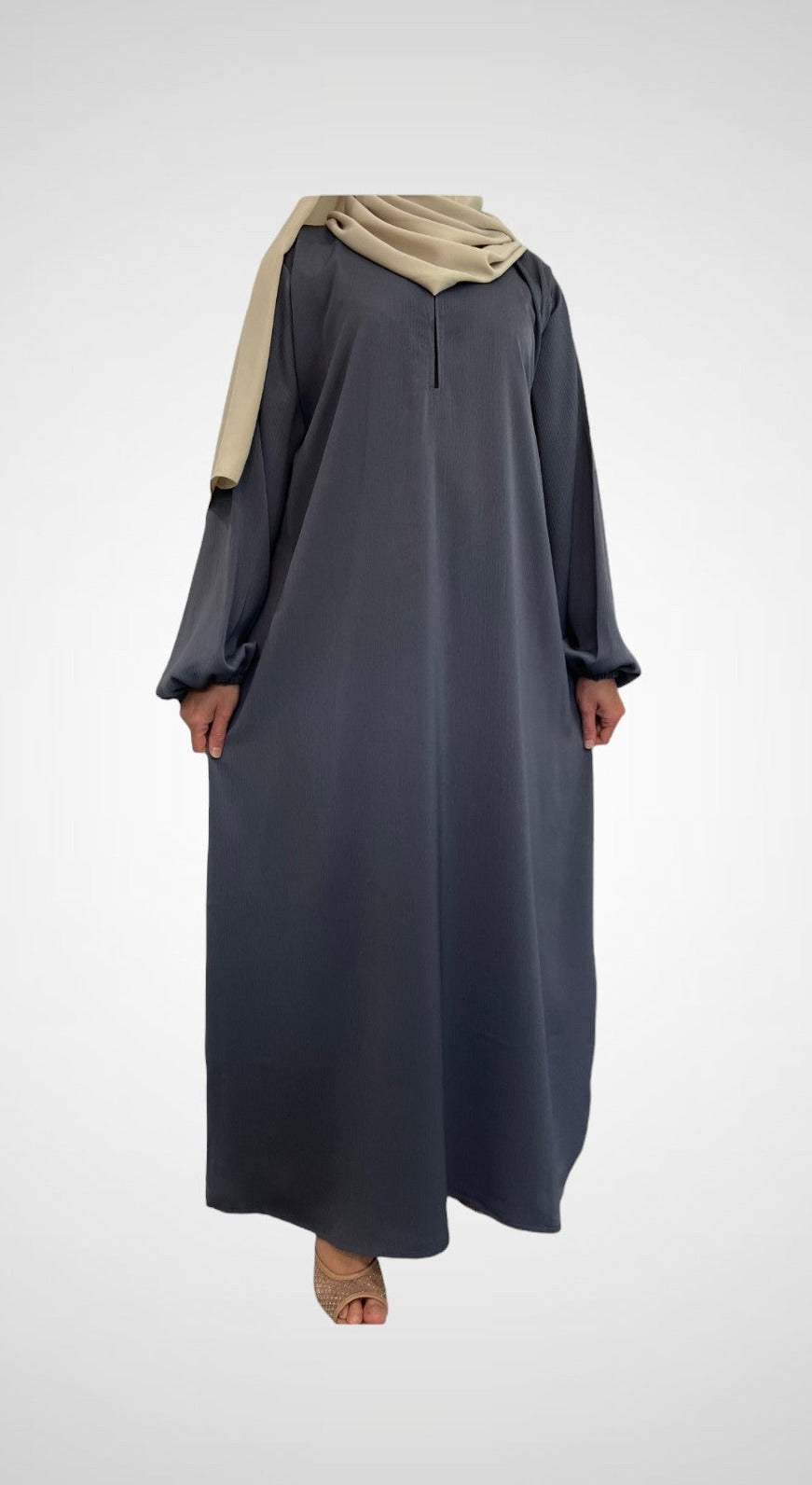 Ocean Blue Closed Abaya With Zip Pockets And Cuff Sleeves