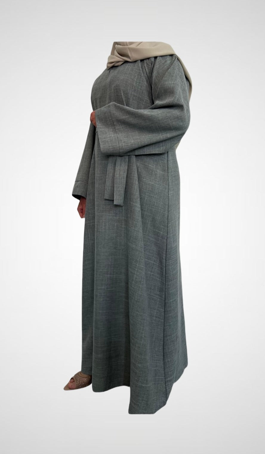 Earl Grey Textured Linen Abaya With Pocket