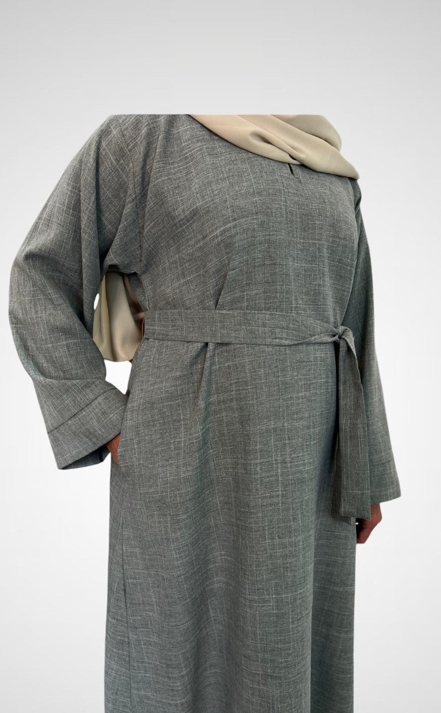 Earl Grey Textured Linen Abaya With Pocket