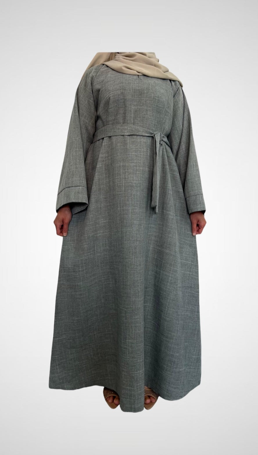 Earl Grey Textured Linen Abaya With Pocket