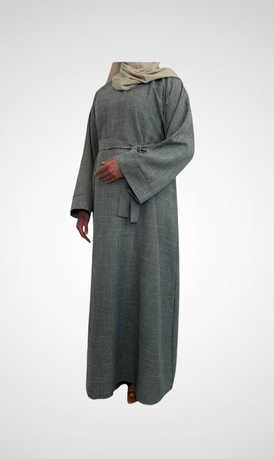 Earl Grey Textured Linen Abaya With Pocket