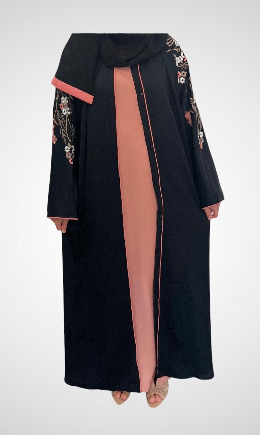 Floral Blossom Embroidered Open Abaya