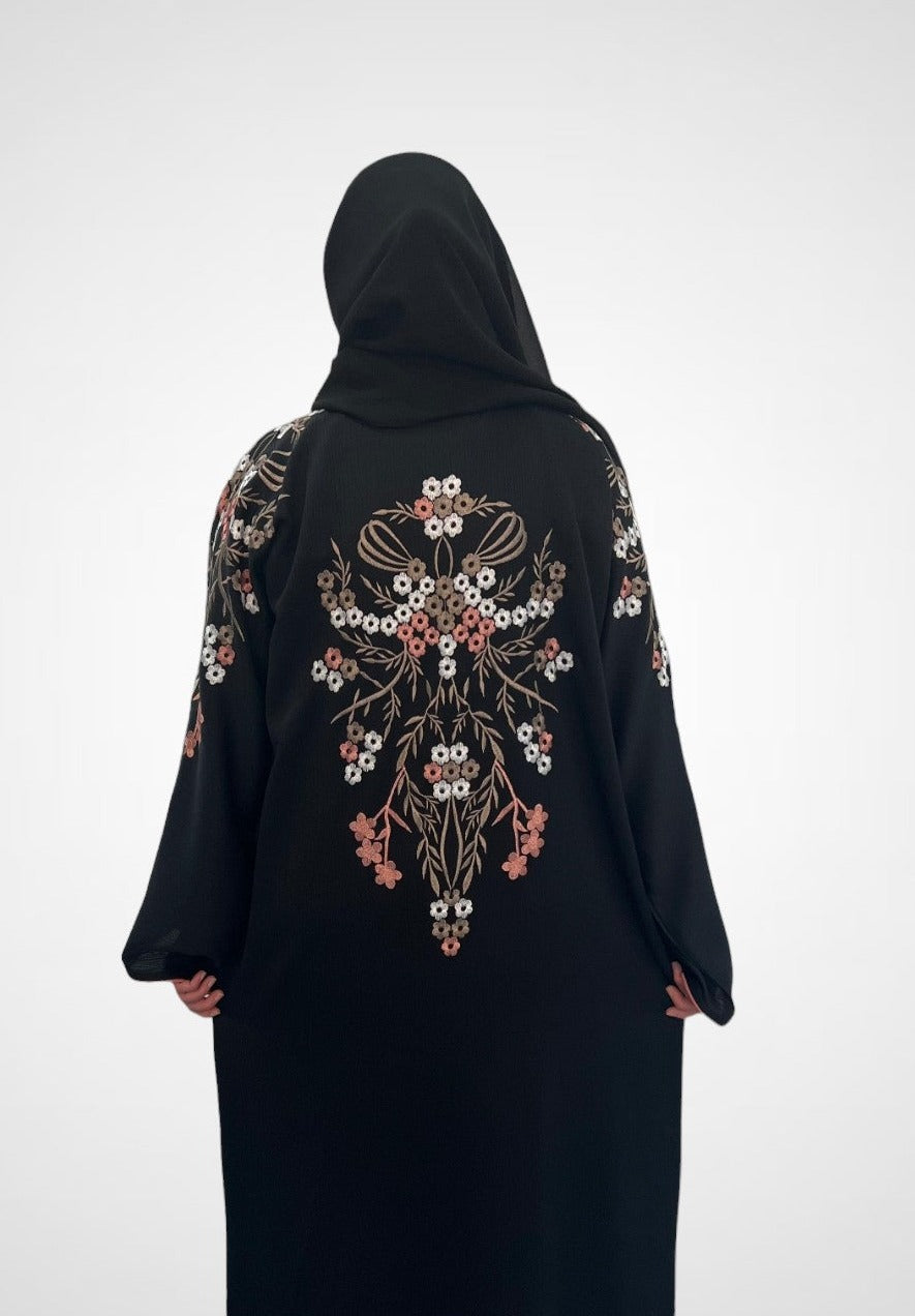 Floral Blossom Embroidered Open Abaya