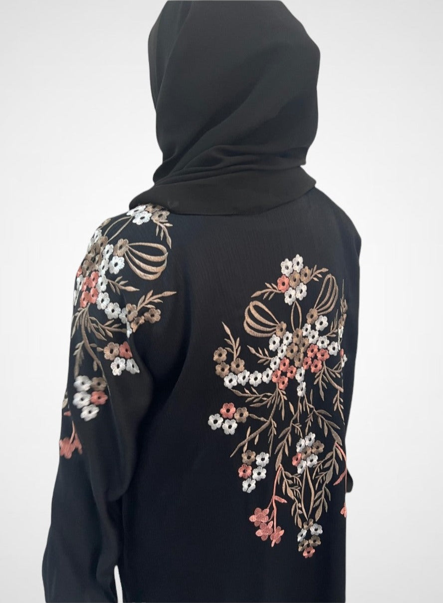 Floral Blossom Embroidered Open Abaya