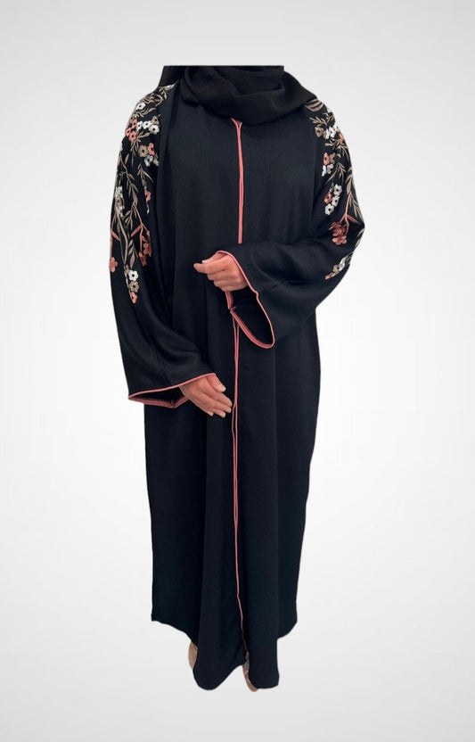 Floral Blossom Embroidered Open Abaya