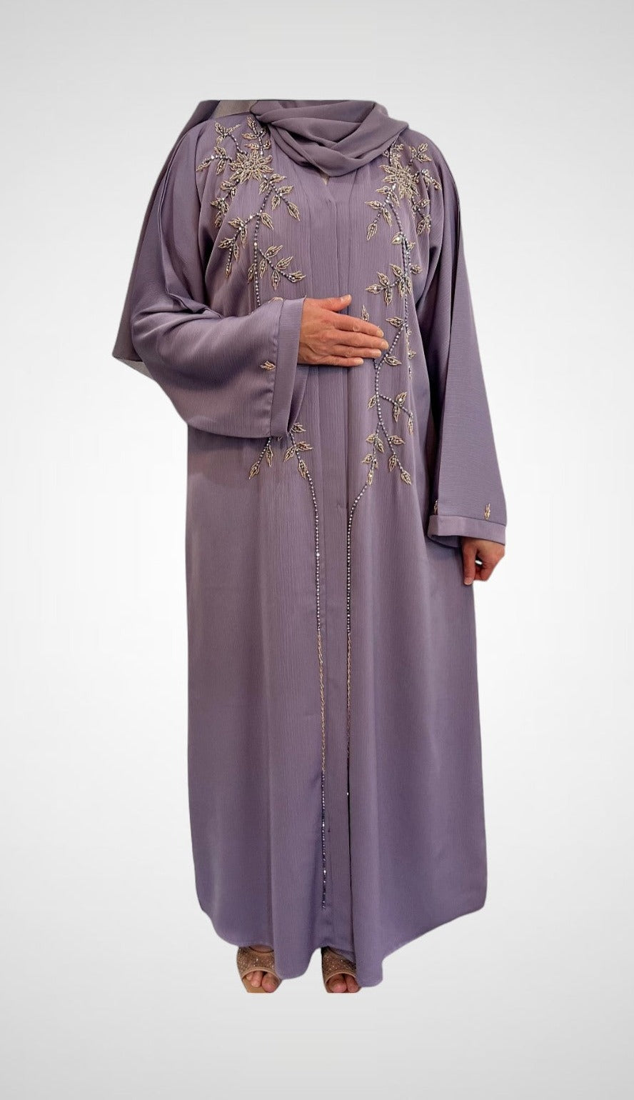 Luxury Lilac Crystal Embellished Open Abaya