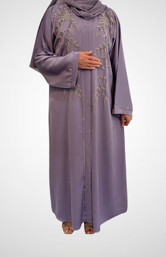 Luxury Lilac Crystal Embellished Open Abaya