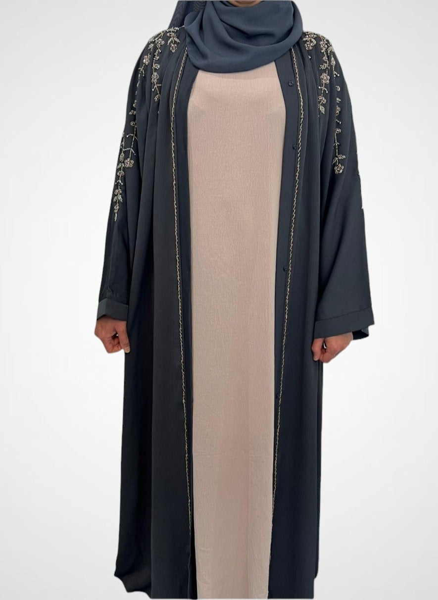 Luxury Charcoal Grey  Embellished Abaya